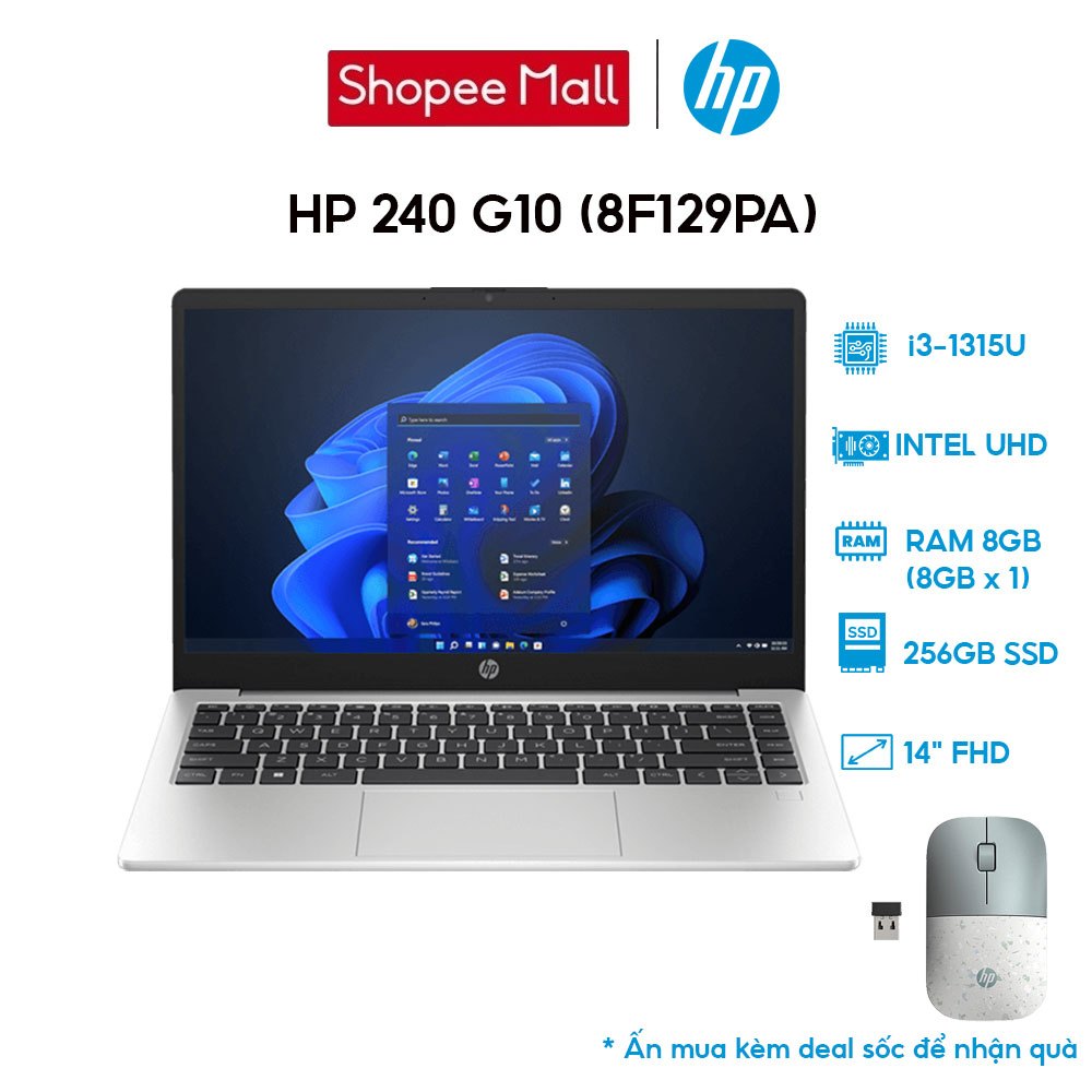 [Mã ELHP3TR giảm 12% đơn 500K] Laptop HP 240 G10 8F129PA i3-1315U | 8GB | 256GB | Intel UHD Graphics | 14' FHD | Win 11