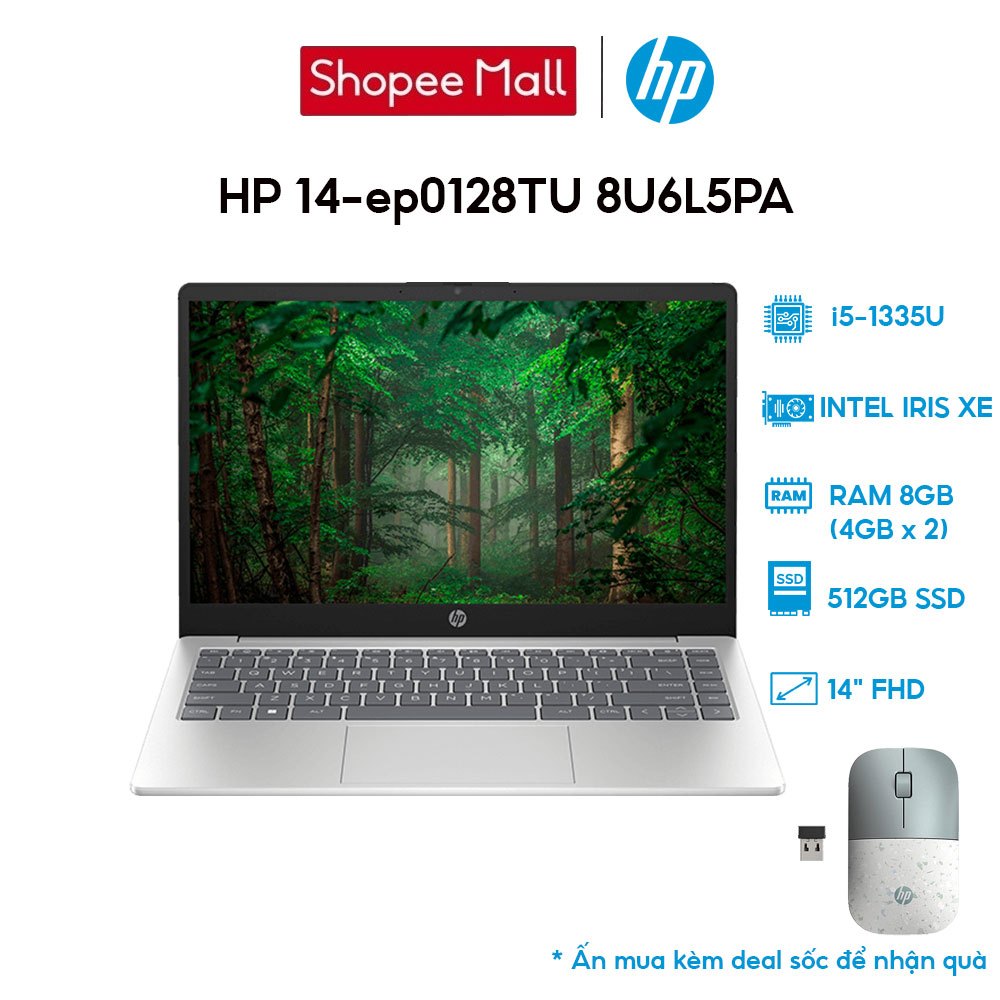 Laptop HP 14-ep0128TU 8U6L5PA i5-1335U | 8GB | 512GB | Intel Iris Xe Graphics | 14' FHD | Win 11
