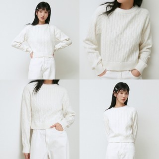 [SPKWD4TU11] Áo SPAO Cable Round Neck Crop Sweater