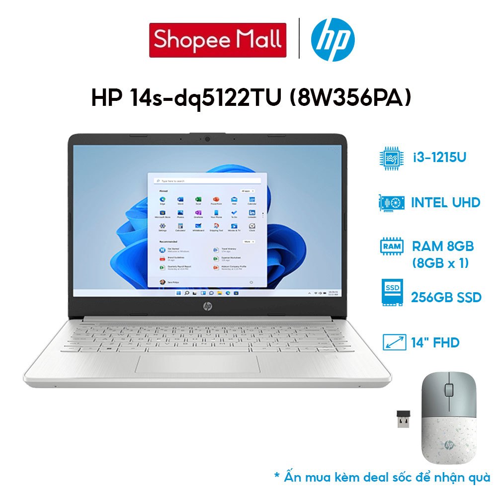 Laptop HP 14s-dq5122TU 8W356PA i3-1215U | 8GB | 256GB | Intel UHD Graphics | 14' FHD | Win 11