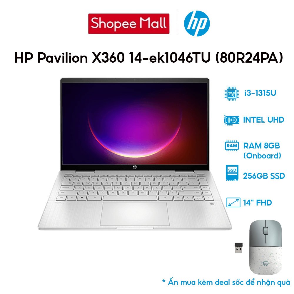 Laptop HP Pavilion X360 14-ek1046TU 80R24PA i3-1315U | 8GB | 256GB | 14' FHD Touch | Win 11