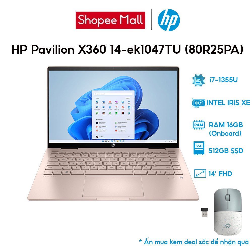 [Mã ELHP12 giảm 12% đơn 10TR]Laptop HP Pavilion X360 14-ek1047TU 80R25PA i7-1355U | 16GB | 512GB | Intel Iris Xe Graphic