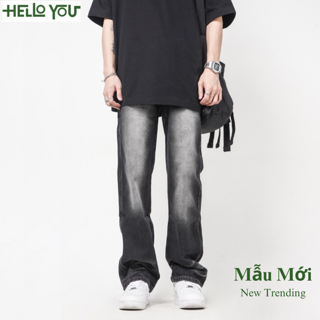 Quần jean nam retro baggy CẠP CAO ống suông rộng HELLOYOU, quần bò nam đen loang chất jeans cao cấp top xu hướng 2023