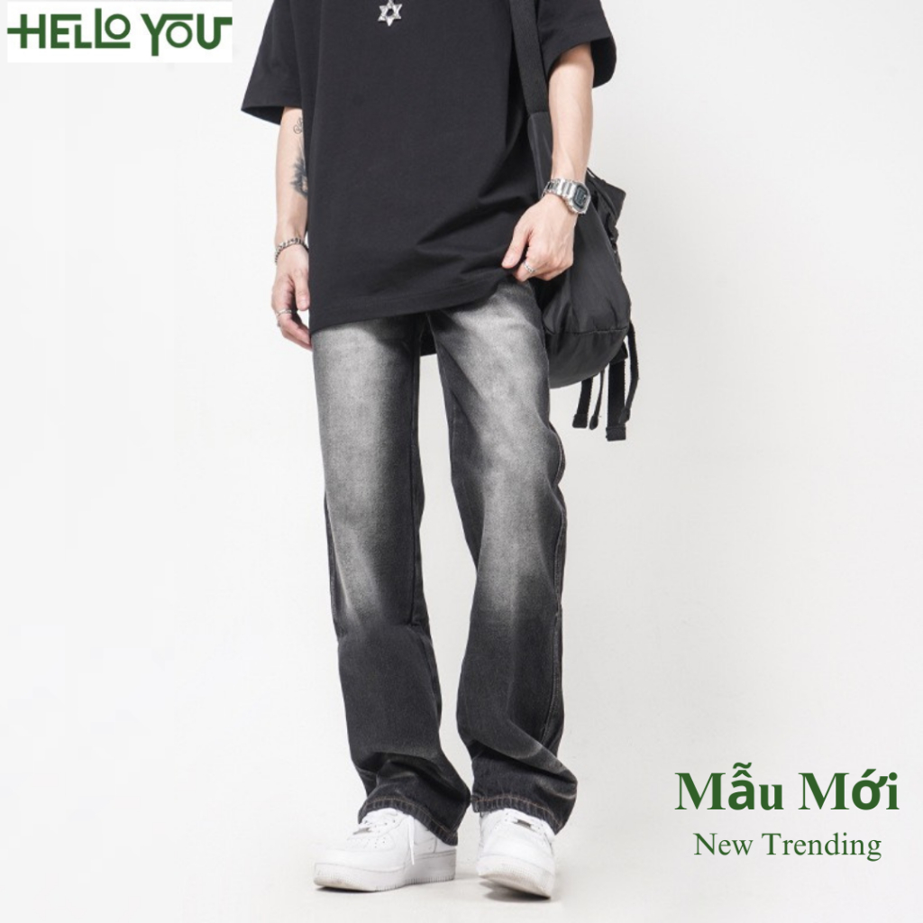 Quần jean nam retro baggy CẠP CAO ống suông rộng HELLOYOU, quần bò nam đen loang chất jeans cao cấp top xu hướng 2023