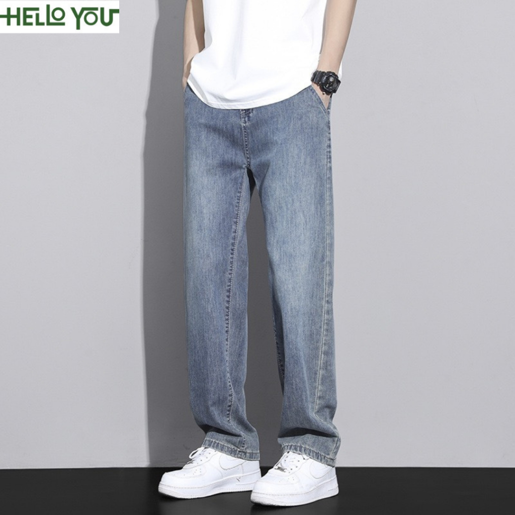 Quần jean nam retro baggy CẠP CAO ống suông rộng HELLOYOU, quần bò nam đen loang chất jeans cao cấp top xu hướng 2023