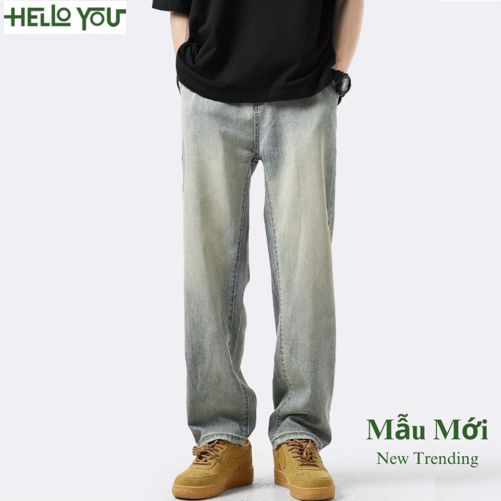 Quần jean nam retro baggy CẠP CAO ống suông rộng HELLOYOU, quần bò nam đen loang chất jeans cao cấp top xu hướng 2023
