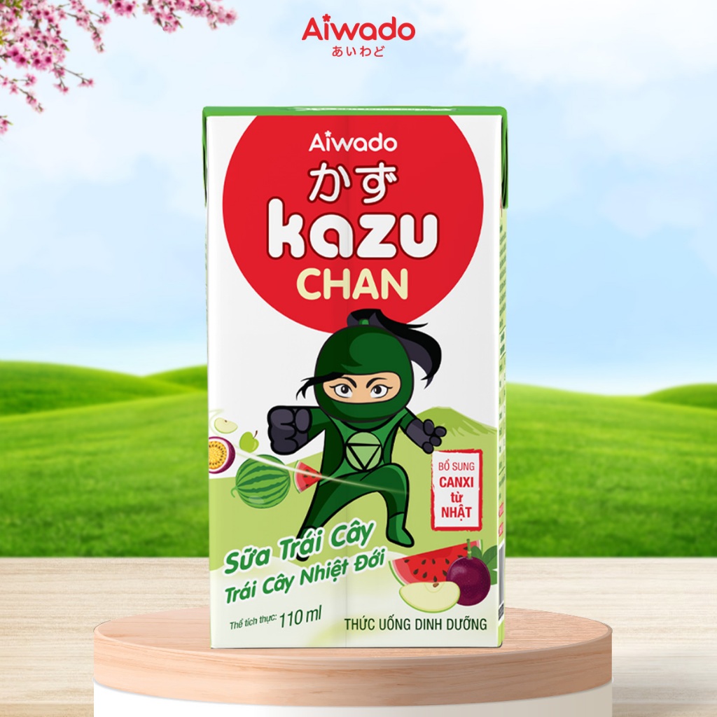 Aiwado Kazu Chan - Sữa trái cây Trái cây nhiệt đới (Thùng 48 hộp 110ml)