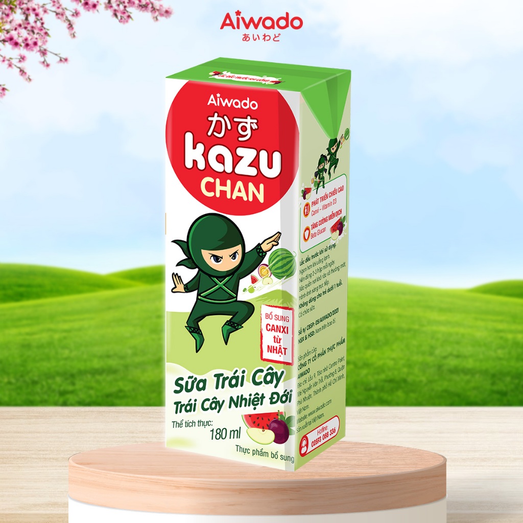 Aiwado Kazu Chan - Sữa trái cây Trái cây nhiệt đới (Thùng 48 hộp 180ml)