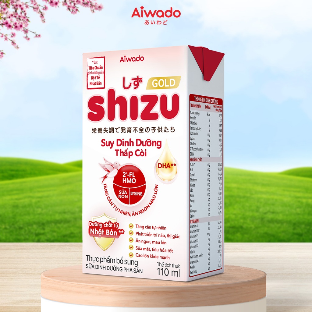 Sữa Bột Pha Sẵn Aiwado Shizu Gold Suy Dinh Dưỡng Thấp Còi thùng 48 hộp 110ml