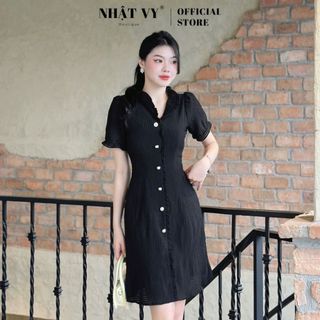 Đầm dự tiệc Nhật Vy cổ nhún bèo cách điệu form dáng ôm tay bo thun chất vải sọc xốp phù hợp công sở đi chơi - D2852
