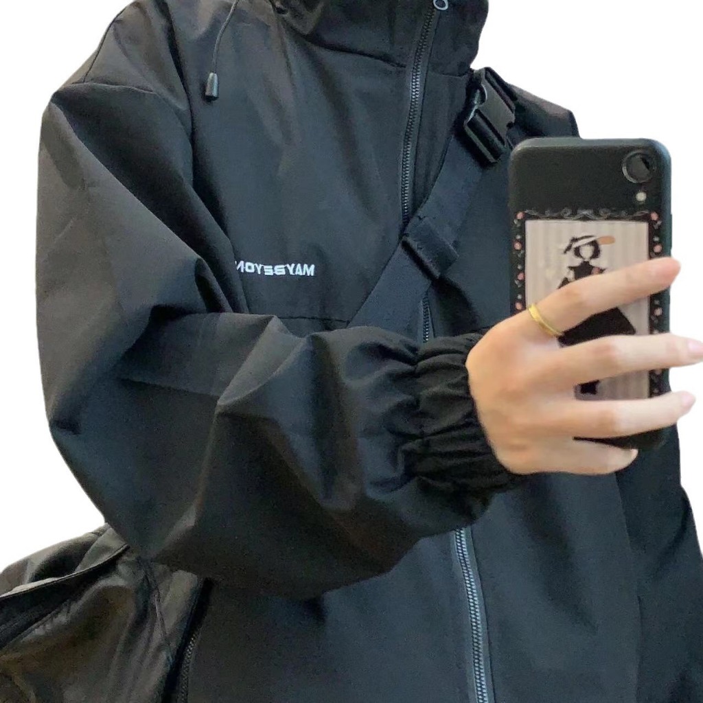 Áo khoác gió mũ unisex 2 lớp nam nữ chống nước, chống bụi