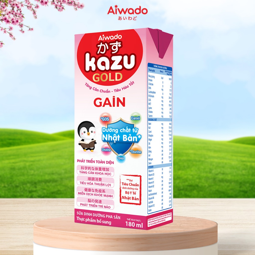 Sữa bột pha sẵn Aiwado Kazu Gain Gold thùng 48 hộp 180ml - SỮA MÁT TĂNG CÂN