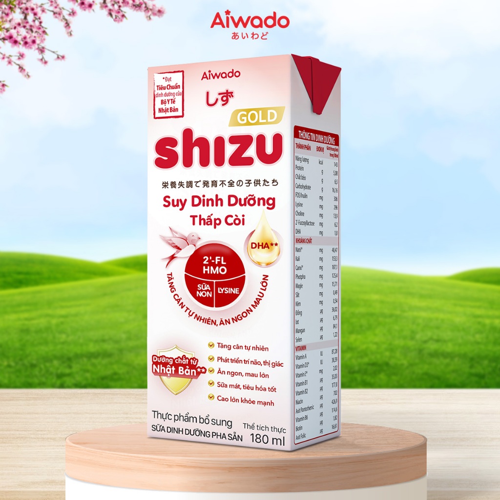 Sữa Bột Pha Sẵn Aiwado Shizu Gold Suy Dinh Dưỡng Thấp Còi thùng 48 hộp 180ml - TĂNG CÂN TỰ NHIÊN, ĂN NGON MAU LỚN