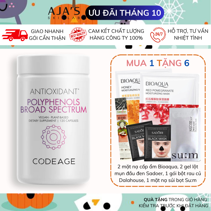 Viên uống chống nắng trẻ hóa da CodeAge Polyphenols Spectrum 120 Viên - AJA'S SKINLAB