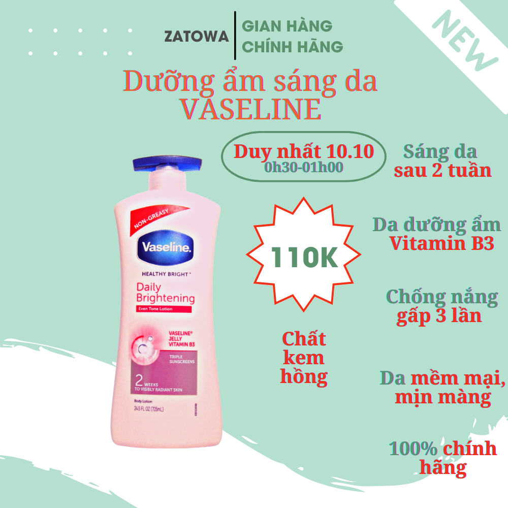 Sữa Dưỡng Thể Vaseline 725ml Dưỡng Trắng Sáng Da Nâng Tone Body Lotion Tone Up Chất Kem Hồng Nhạt Không Bết Dính