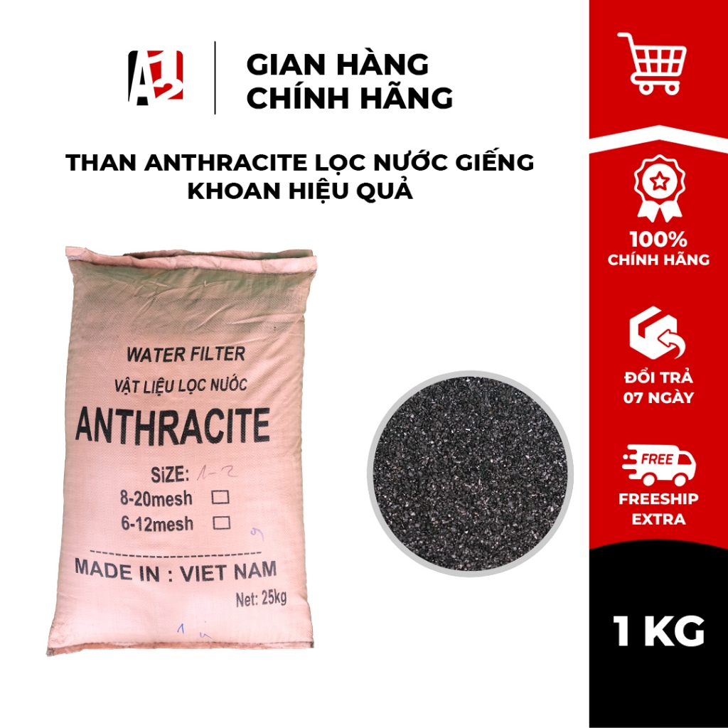 Than Anthracite -Vật Liệu Lọc Nước Giếng Khoan Hiệu Quả Túi 1kg