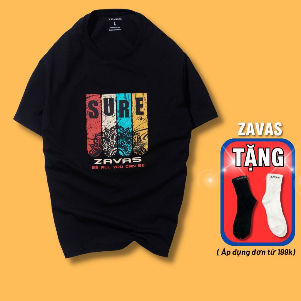 Áo thun nam cotton vải dày mịn ZAVAS form áo tiêu chuẩn co giãn tốt thoáng mát không gây nóng in hình đẹp rõ  Z20