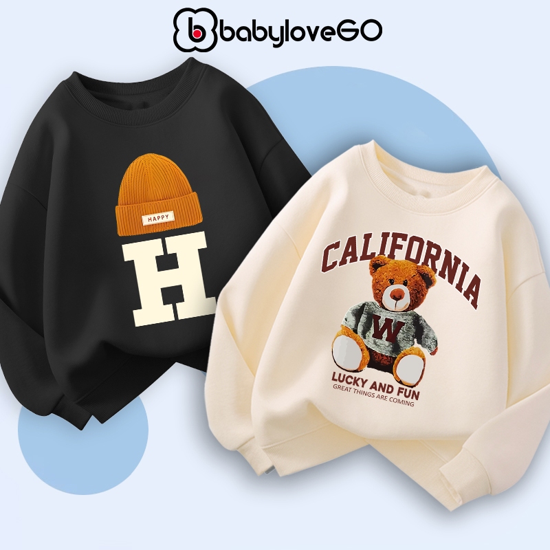 Áo sweater bé trai BabyloveGO áo nỉ thu đông dài tay cho bé in hình độc đáo đáng yêu