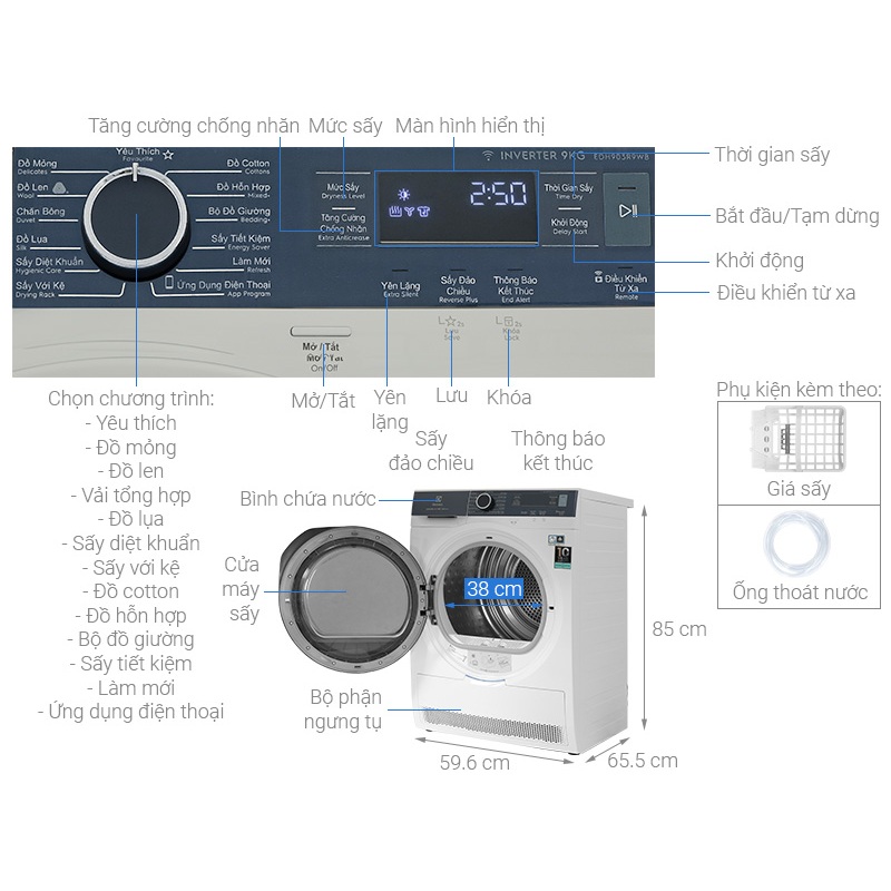 Máy sấy bơm nhiệt Electrolux UltimateCare 9 kg EDH903R9WB - Hàng chính hãng