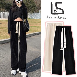  Quần ống rộng nhung tăm Lylyshop Unisex kiểu quần ống suông rộng chất vải nhung tăm dày dặn freesize 