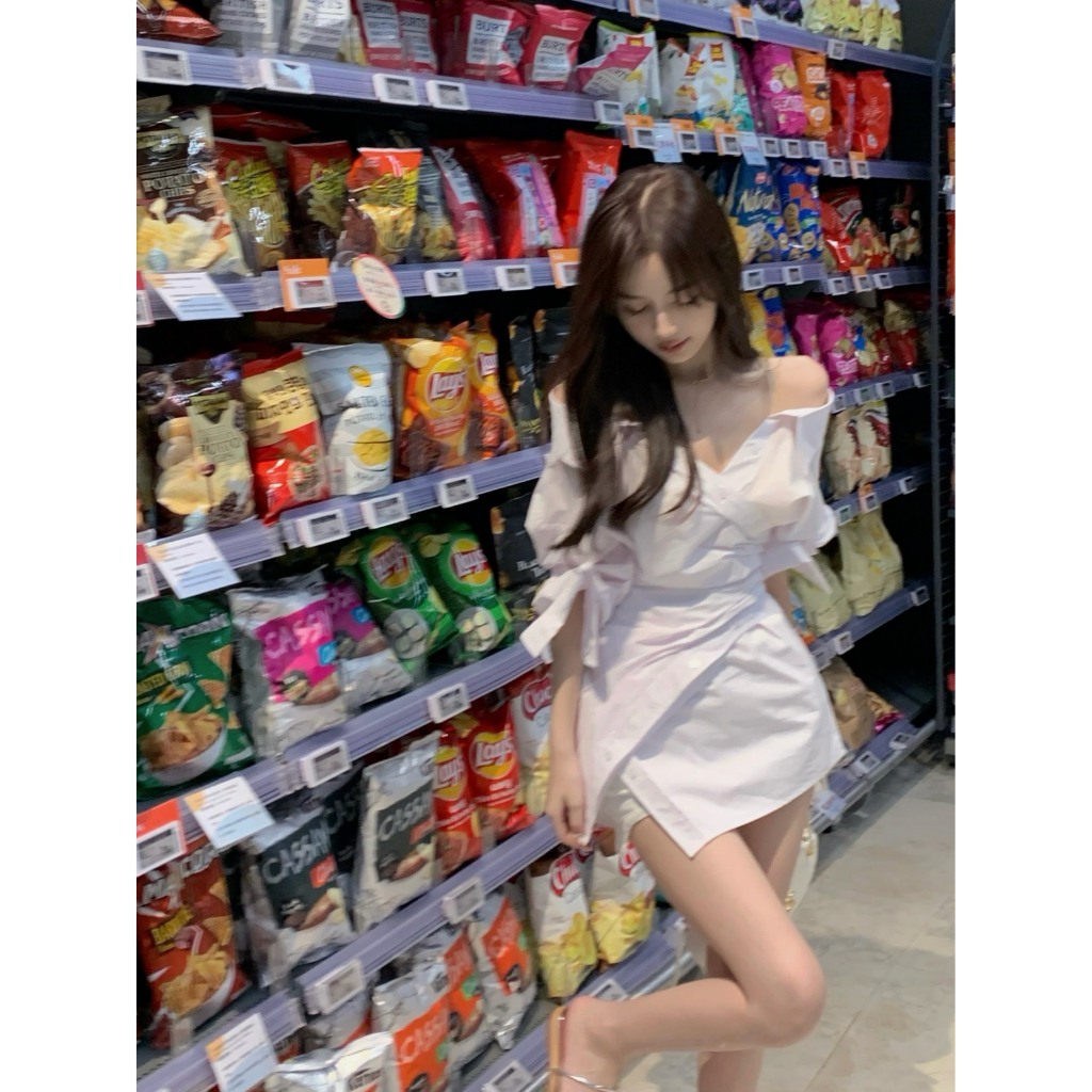 ÁO GIẢ VÁY DÁNG DẤU QUẦN KIỂU SƠMI HỞ VAI PHONG CÁCH HÀN QUỐC MÙA HÈ DÀNH CHO NỮ