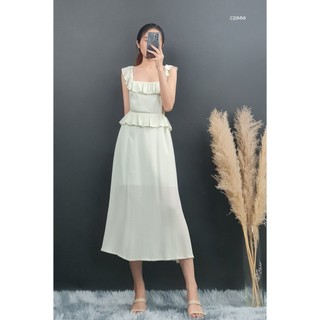 C2886 - 	đầm 2 dây bèo cột nơ sau hở lưng trơn