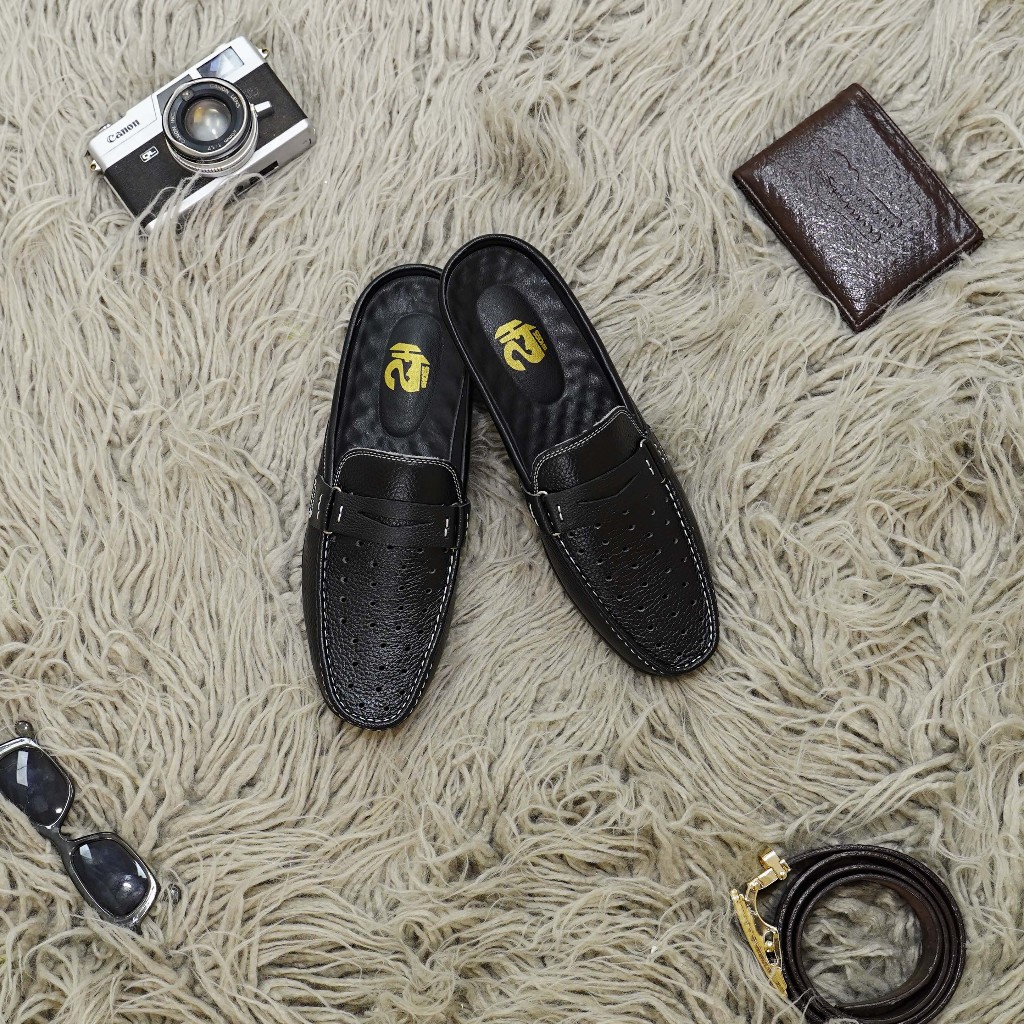 Giày sục nam thoáng khí da thật SHOES 2H -Giày da nam hở gót lỗ thoáng Laser trẻ trung bằng da bò cao cấp đế khâu 2H-S07