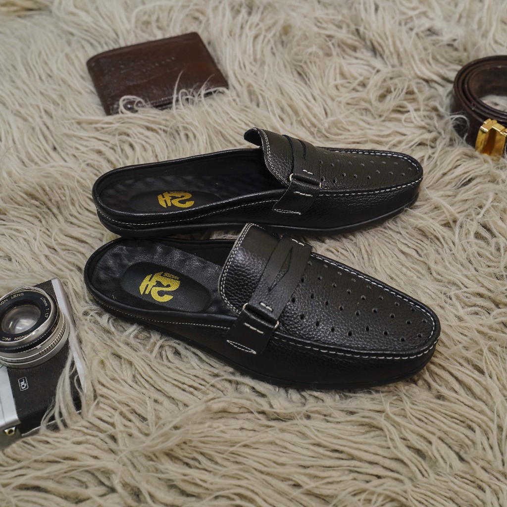 Giày sục nam thoáng khí da thật SHOES 2H -Giày da nam hở gót lỗ thoáng Laser trẻ trung bằng da bò cao cấp đế khâu 2H-S07