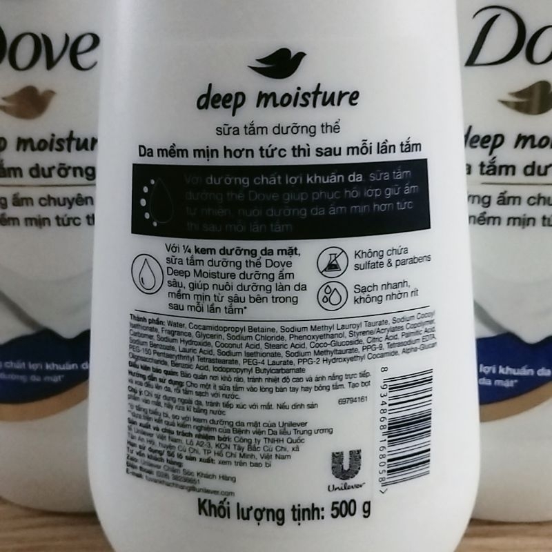 Sữa tắm Dove dưỡng thể dưỡng ẩm chuyên sâu 500g mang lại làn da đẹp mịn màn.