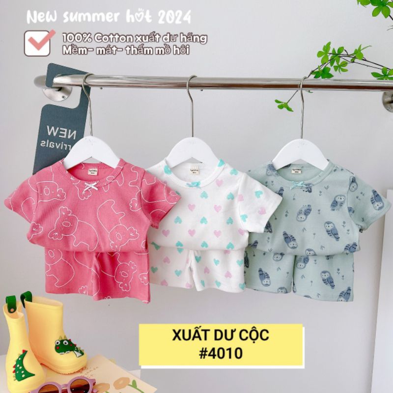 Set 3 bộ Cotton xuất dư cho bé gái - Bộ cotton cộc tay cho bé mùa hè, bộ quần áo trẻ em đồ dày dễ thương