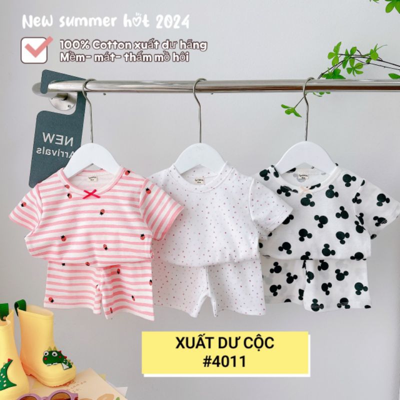 Set 3 bộ Cotton xuất dư cho bé gái - Bộ cotton cộc tay cho bé mùa hè, bộ quần áo trẻ em đồ dày dễ thương