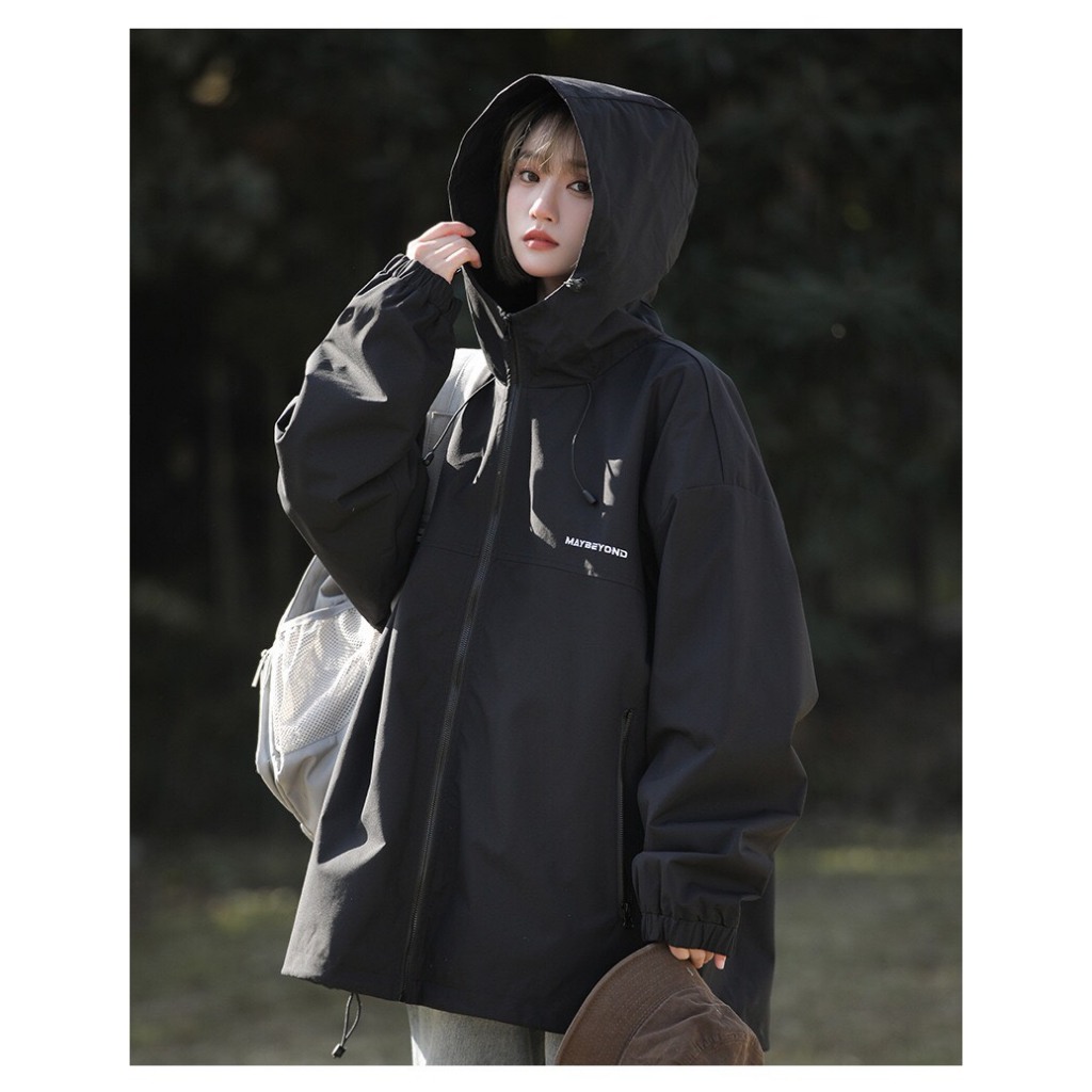 Áo khoác gió mũ unisex 2 lớp nam nữ chống nước, chống bụi