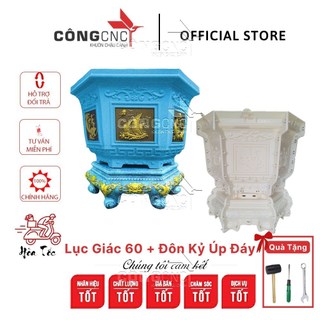 Khuôn Chậu Cảnh ABS Lục Giác 60 Sen - Phúc Lộc Thọ- Cá Chép- Tài Lộc + Khuôn Chân Đôn Kỷ đổ úp đáy 60 - LG60SPLTDK