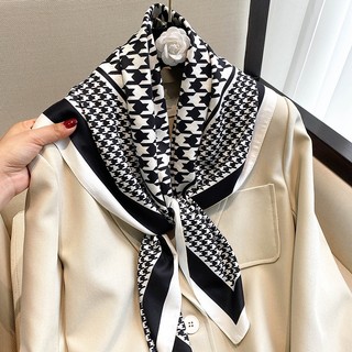 KHĂN VUÔNG THỜI TRANG QUÝ PHÁI 90*90 HOẠ TIẾT TRẮNG ĐEN💥SALE💥KHĂN QUÀNG CỔ VUÔNG NHỎ