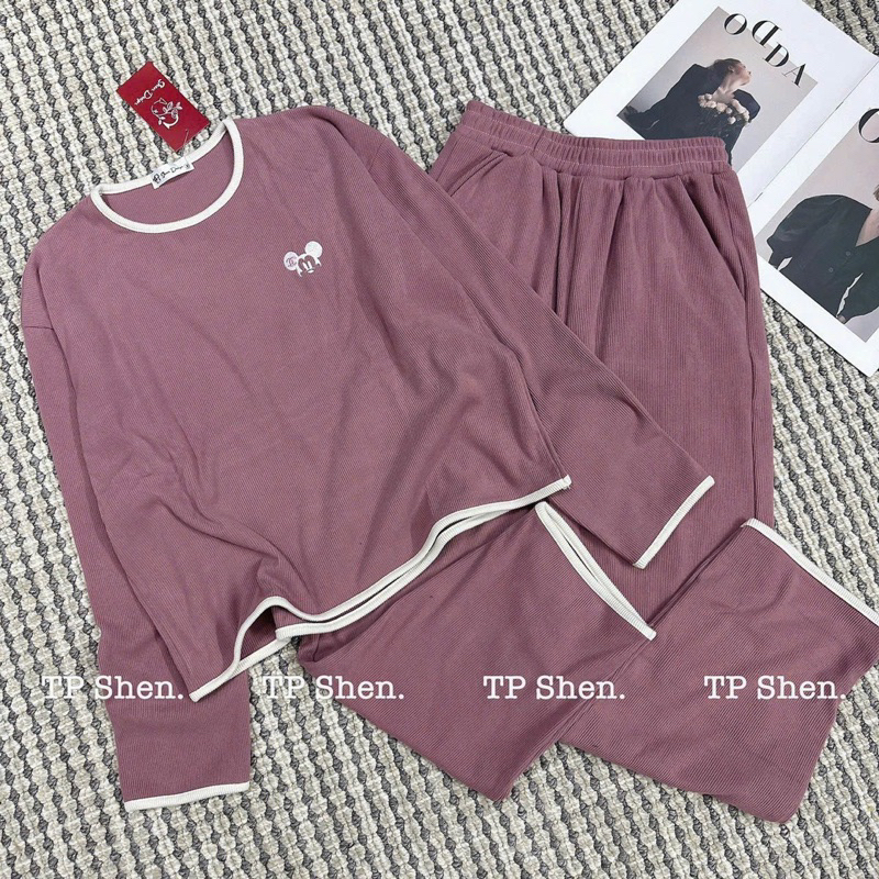 Set áo tay dài kèm quần dài viền