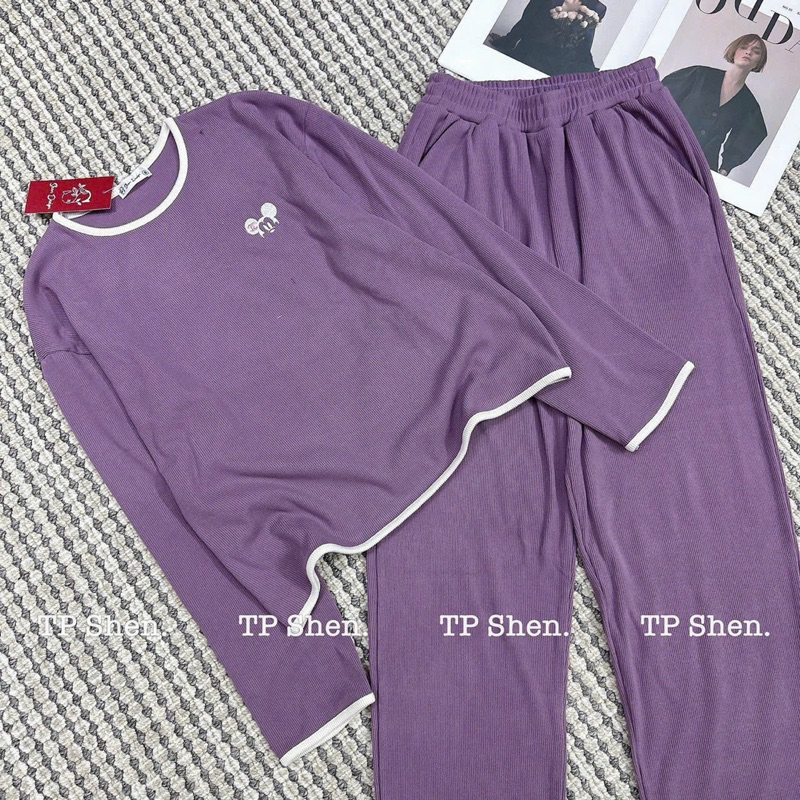 Set áo tay dài kèm quần dài viền