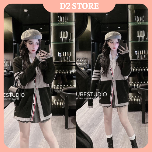 Set Bộ Đồ Nữ 3 Món Áo Khoác Cardigan TB Phối Màu Kèm Sơ Mi Trắng Thô Mềm Dài Tay Mix Chân Váy Xếp Ly Dáng Ngắn Freesize