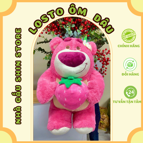 Gấu losto ôm trái dâu, gấu dâu ngồi ôm trái dâu, gấu bông gấu dâu ôm quả dâu lông mịn hàng cực xinh, siêu cute