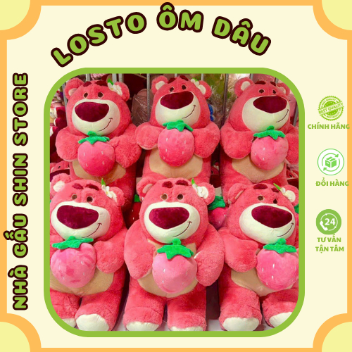 Gấu losto ôm trái dâu, gấu dâu ngồi ôm trái dâu, gấu bông gấu dâu ôm quả dâu lông mịn hàng cực xinh, siêu cute