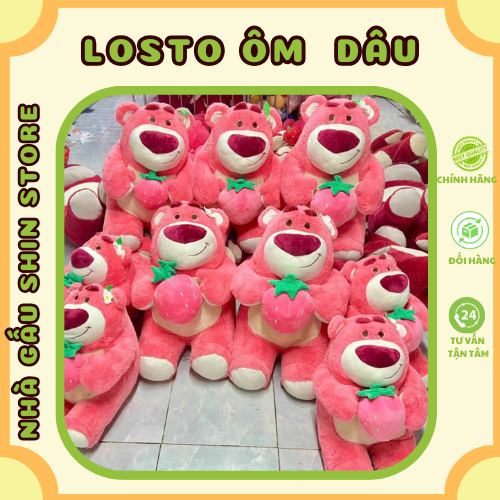 Gấu losto ôm trái dâu, gấu dâu ngồi ôm trái dâu, gấu bông gấu dâu ôm quả dâu lông mịn hàng cực xinh, siêu cute