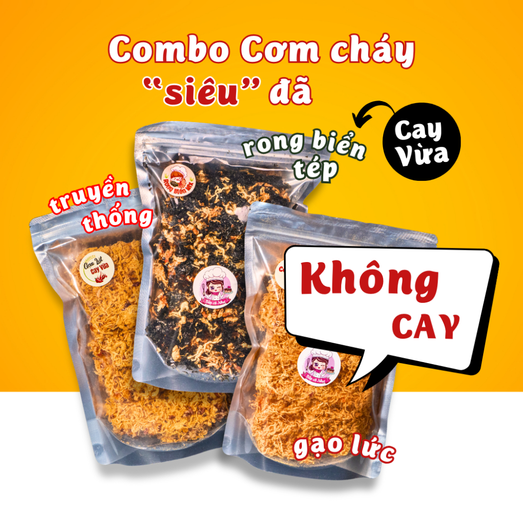 Combo Siêu Đã - Cơm cháy giòn rụm - 3 túi 250g | Đồ ăn vặt Bếp Cô Như