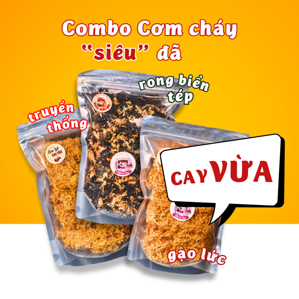 Combo Siêu Đã - Cơm cháy giòn rụm - 3 túi 250g | Đồ ăn vặt Bếp Cô Như