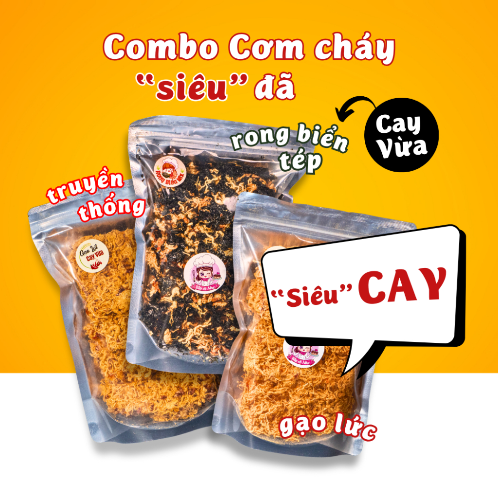 Combo Siêu Đã - Cơm cháy giòn rụm - 3 túi 250g | Đồ ăn vặt Bếp Cô Như