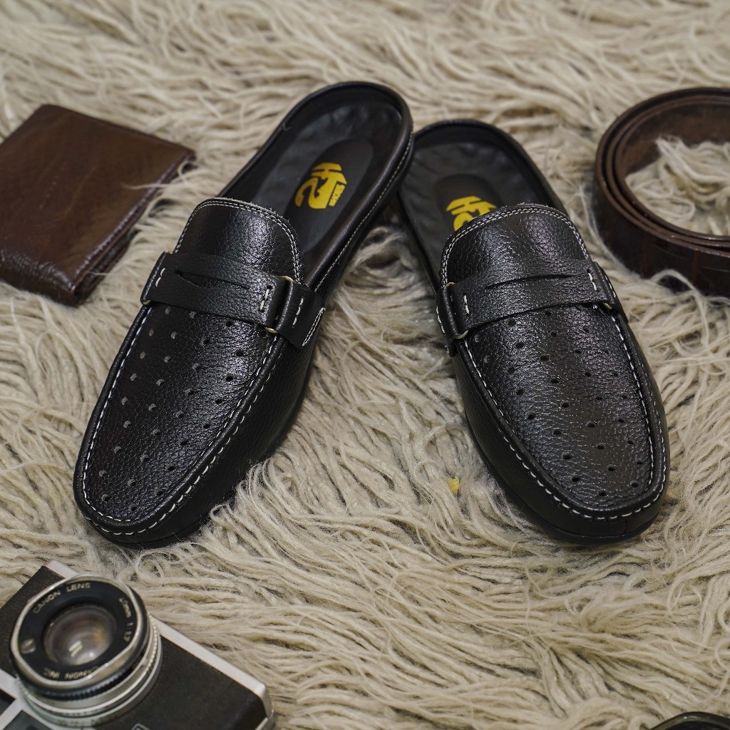 Giày sục nam thoáng khí da thật SHOES 2H -Giày da nam hở gót lỗ thoáng Laser trẻ trung bằng da bò cao cấp đế khâu 2H-S07