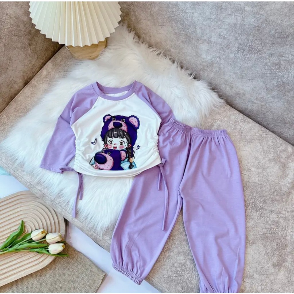 Bộ quần áo bé gái dây rút siêu dễ thương 4 màu