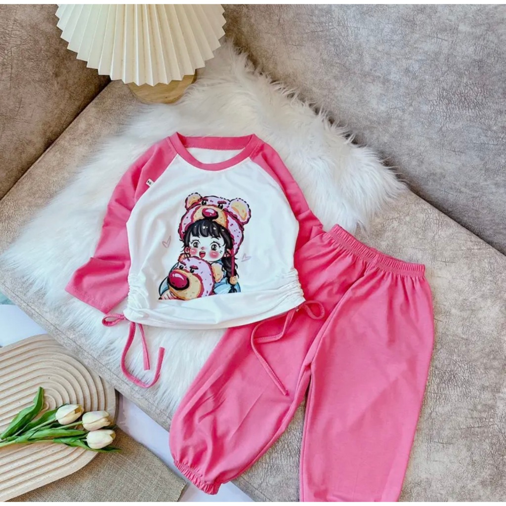 Bộ quần áo bé gái dây rút siêu dễ thương 4 màu