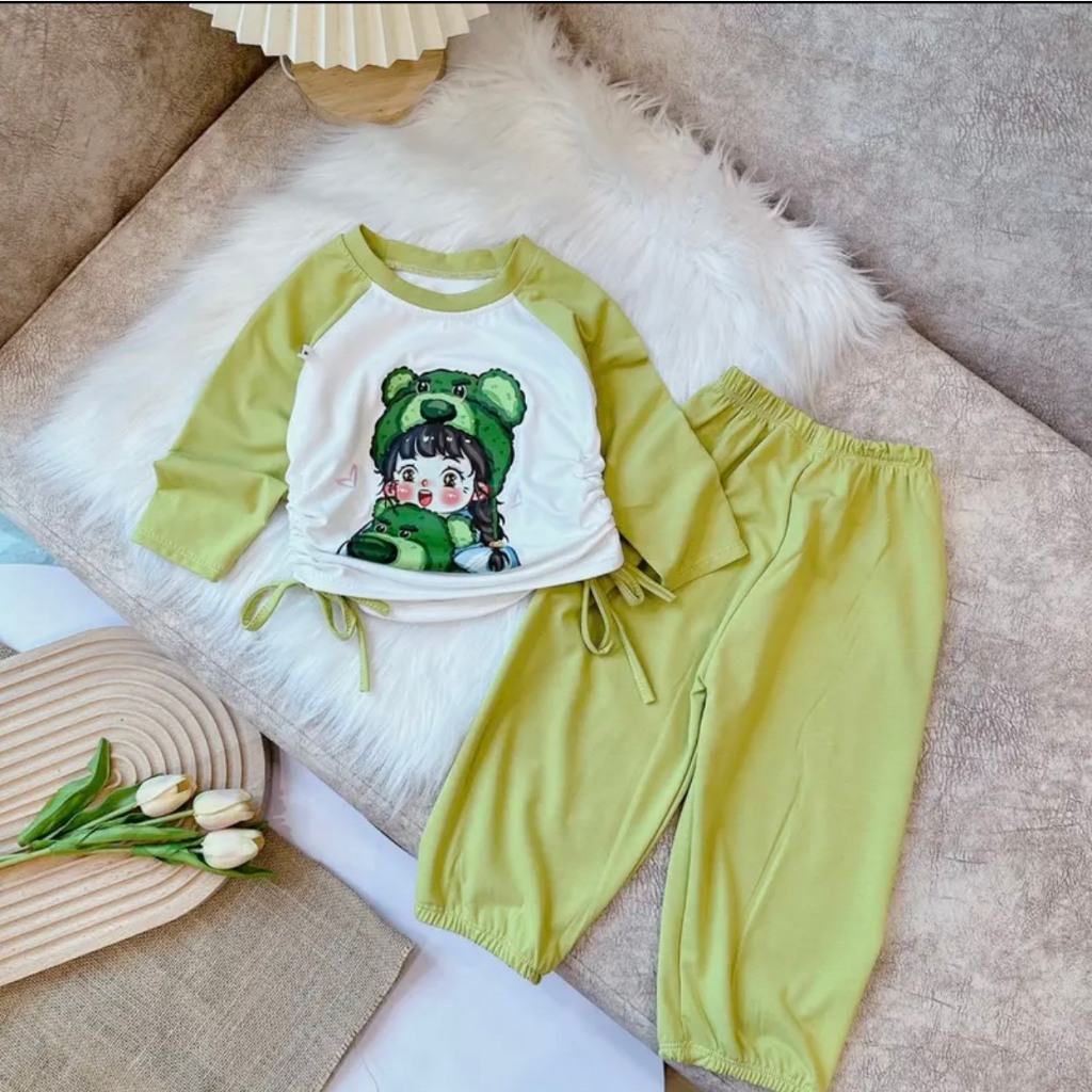 Bộ quần áo bé gái dây rút siêu dễ thương 4 màu