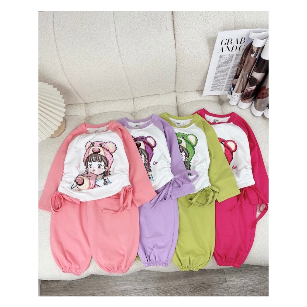 Bộ quần áo bé gái dây rút siêu dễ thương 4 màu