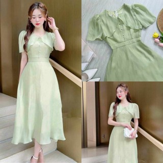 Đầm nữ tiểu thư màu xanh mạ non đính cườm dự tiệc