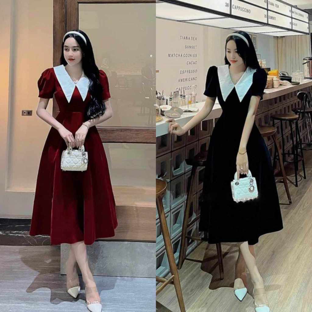 Đầm Nữ dáng xòe cổ thuyền thiết kế dự tiệc, đi chơi